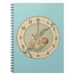 Caderno Espiral Relógio Antigo Bebê de Ano Novo