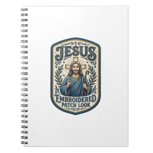 Caderno Espiral Remendo Bordado Jesus Olhe Remendo Bordado Jesus