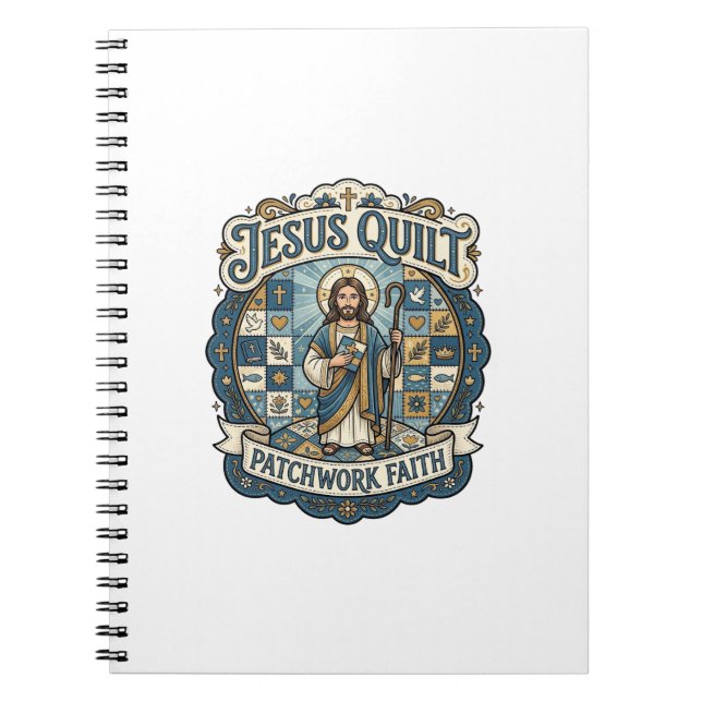 Caderno Espiral Remendo de Colcha de Jesus Fé Patchwork Jesus Colc (Frente)