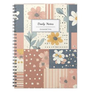 Caderno Espiral Remendo Floral Boho em Terracota e Salvia