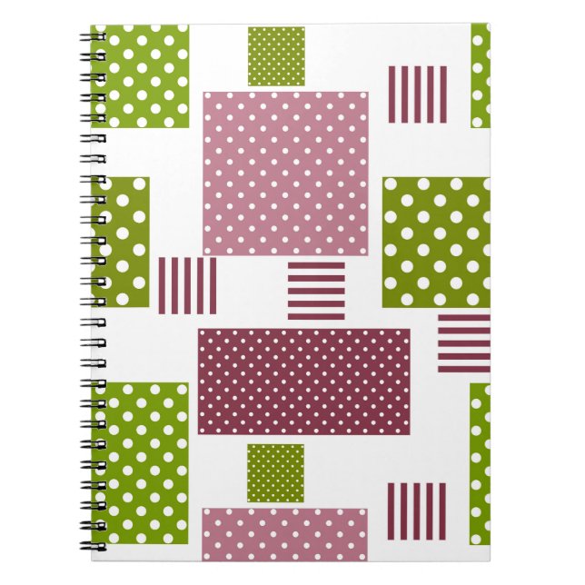 Caderno Espiral Remendo marrom verde bolinhas branco costas (Frente)