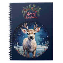 Caderno Espiral Rena com saudação de coroa de Natal feliz
