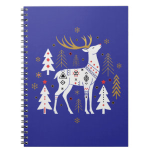 Caderno Espiral Rena de Natal em Arte Popular Escandinava Moderna