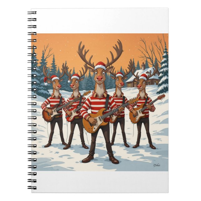 Caderno Espiral “Renas Tocando Guitarra para o Natal” traz um  (Frente)