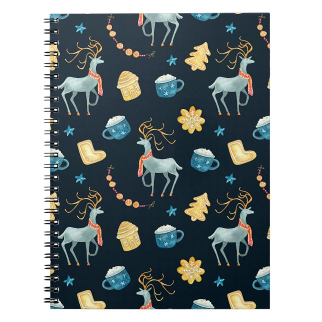 Caderno Espiral Renascença de Natal: Padrão contínuo em aquarela (Frente)