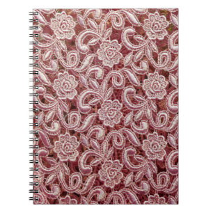 Caderno Espiral Renda rosa, padrão de rosas vintage.