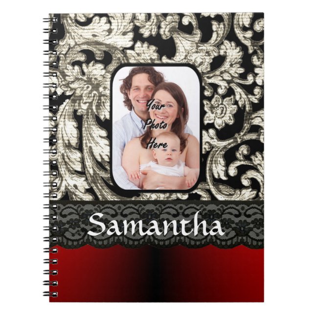 Caderno Espiral rendas pretas e damasco (Frente)