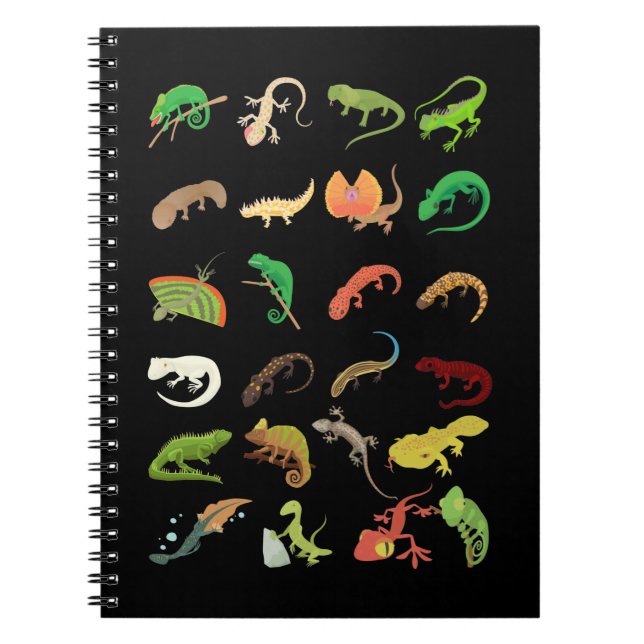 Caderno Espiral Répteis Tipos Cute Gecko Lizard (Frente)