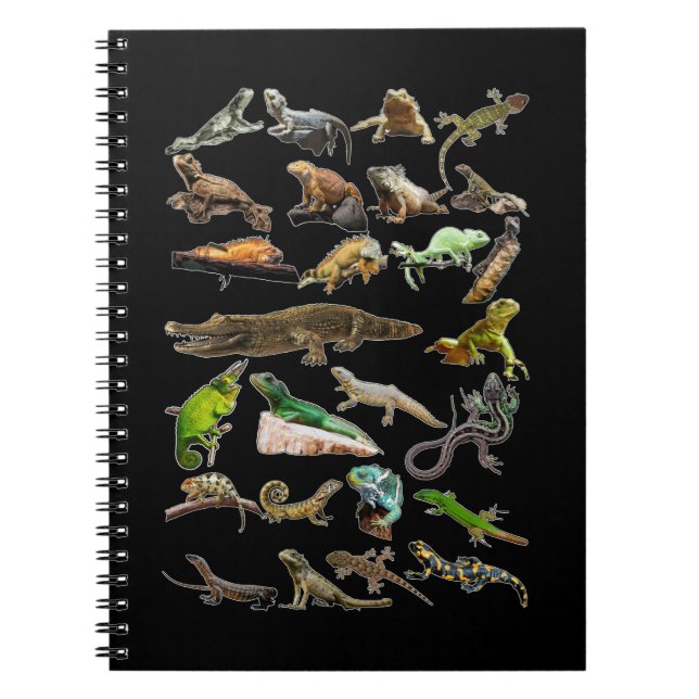 Caderno Espiral Reptile Collage Lizard Gecko Dragão Carriado (Frente)