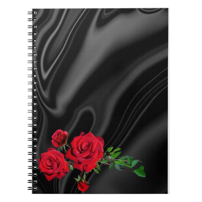 Caderno Espiral res rosas em um tecido preto (Frente)