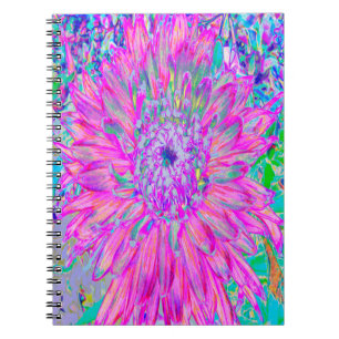 Caderno Espiral Resfriar Arte Arty Rosa Azul e Roxo Flor de Dahlia