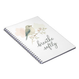 Caderno Espiral Respire Suavemente Pássaro Aquarela Minimalista