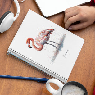 Caderno Espiral Resplendor do Flamingo: Aquarela Tropical