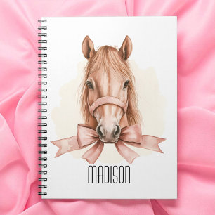 Caderno Espiral Retrato Animal Aquarela Menina Cavalo Lindo Laço