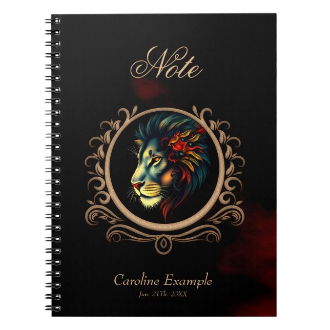 Caderno Espiral Retrato da cabeça de leão estilizado em Mandala (Frente)