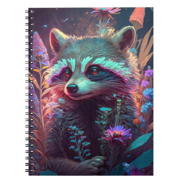 Caderno Espiral Retrato de Animais Raccoon Pintura de Vida Selvage (Frente)