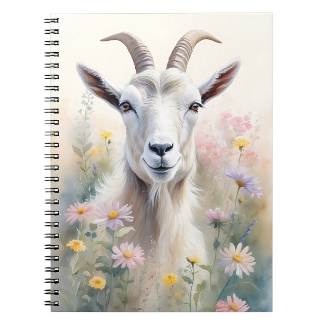 Caderno Espiral Retrato de Cabra de Flor de Pastel Suave (Frente)