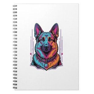 Caderno Espiral Retrato de Cachorro Neon Gravura Vintage Gráfico_1