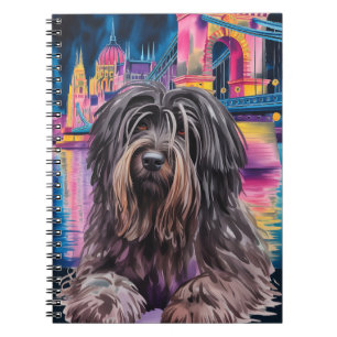 Caderno Espiral Retrato de Cão Desgrenhado no Cenário Noturno de B