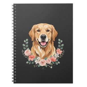Caderno Espiral Retrato de Cão Golden Retriever Floral Sublimação