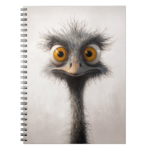 Caderno Espiral Retrato de desenho animado de avestruz de olhos ar