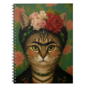 Caderno Espiral Retrato de Gato Frida Kahlo Impressão de Arte Flor