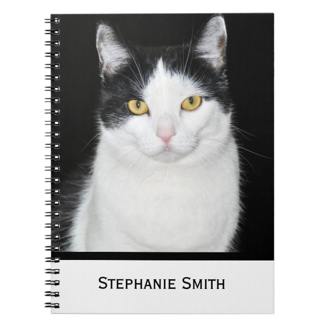Caderno Espiral Retrato de Gato Preto e Branco (Frente)