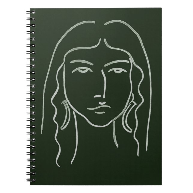 Caderno Espiral Retrato de malaquite com cabelo longo (Frente)