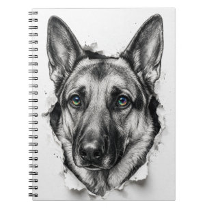 Caderno Espiral Retrato de Pastor Alemão em Aquarela de Chuva de C
