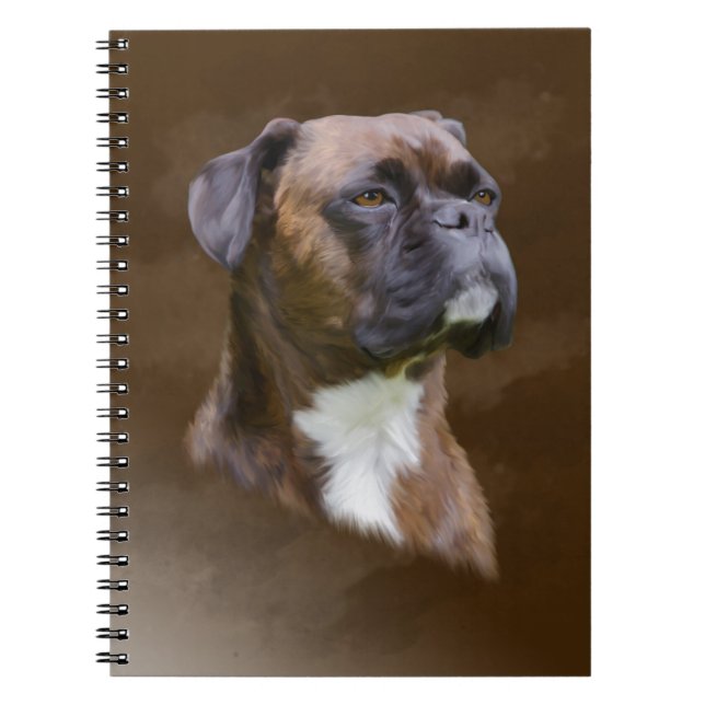 Caderno Espiral Retrato de pintura a óleo de cachorro boxer (Frente)