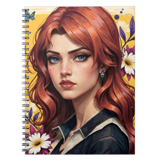 Caderno Espiral Retrato de Ruiva Floral 🌸✨