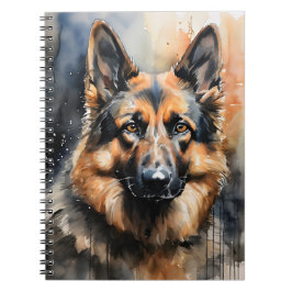 Caderno Espiral Retrato de tinta do german shepherd