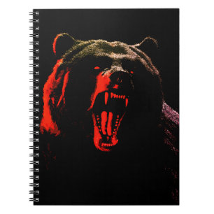 Caderno Espiral Retrato de Urso Selvagem Escuro em Iluminação Dram