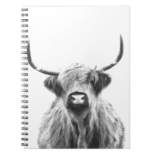 Caderno Espiral Retrato de Vaca Preta e Branca