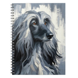 Caderno Espiral Retrato do Afghan Hound Cinza