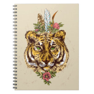 Caderno Espiral Retrato do estilo de Boho do tigre