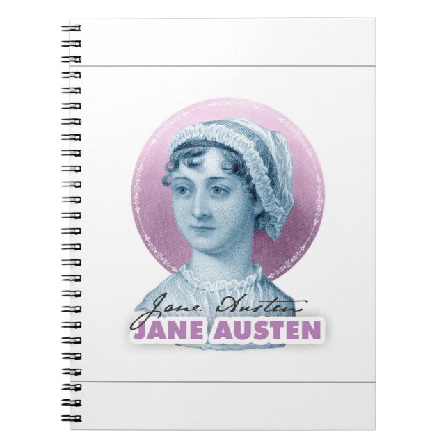 Caderno Espiral Retrato e assinatura de Jane Austen rosa (Frente)