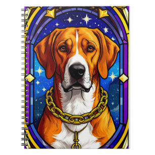 Caderno Espiral Retrato em Vidro Colorido de um Cachorro com Corre