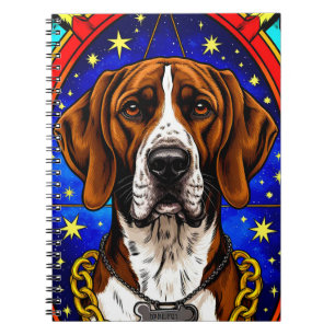 Caderno Espiral Retrato em Vidro Colorido de um Cão com Corrente d
