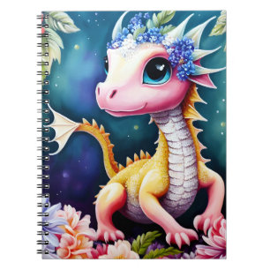 Caderno Espiral Retrato Espacial Floral do Bebê Dragão