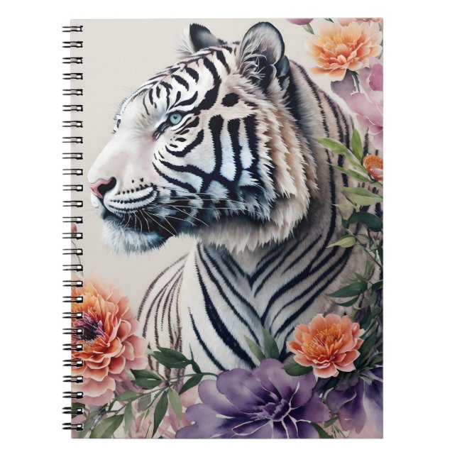Caderno Espiral Retrato Floral Branco Tiger (Frente)