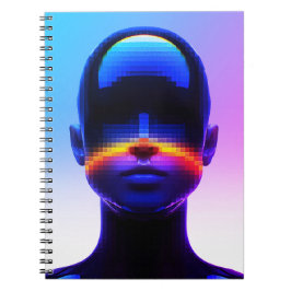 Caderno Espiral Retrato Futurista em Pixel Art – Abstrato Digital