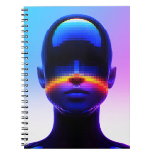 Caderno Espiral Retrato Futurista em Pixel Art – Abstrato Digital