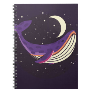 Caderno Espiral Retrato ilustrativo colorido da baleia fofa na sp