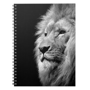 Caderno Espiral Retrato Leão Branco Negro - Fotografia Animal