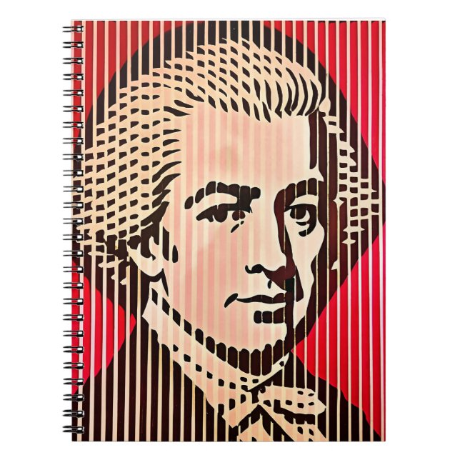 Caderno Espiral Retrato Mozart no estilo de ilusão óptica BAUHAUS (Frente)