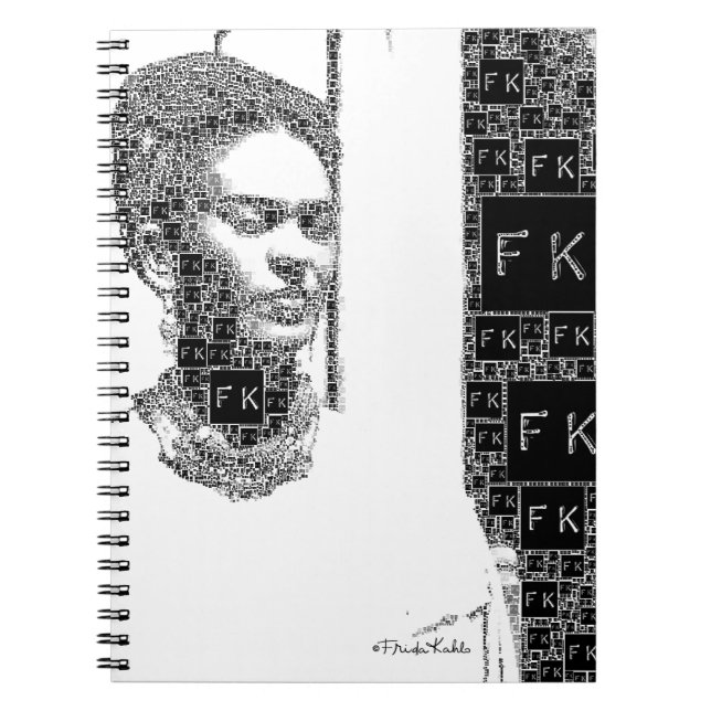 Caderno Espiral Retrato preto e branco de Frida Kahlo (Frente)