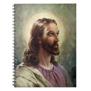 Caderno Espiral Retrato Religioso Antigo, Jesus Cristo com Auréola