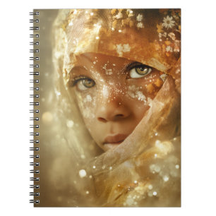 Caderno Espiral Retrato Sonhador de Crianças Olhar Véu Dourado