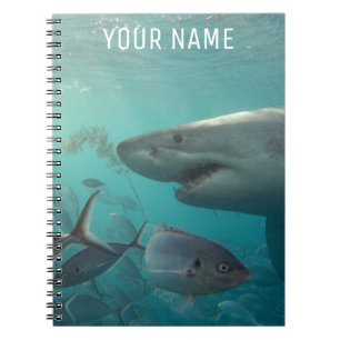 Caderno Espiral Retrato Submarino do Tubarão Branco excelente Pers
